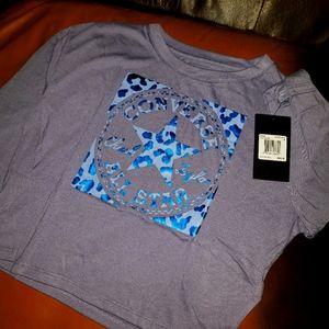 Brand New GIRLS Converse Ls Crop TEES Lilac w/metallic blue leopard